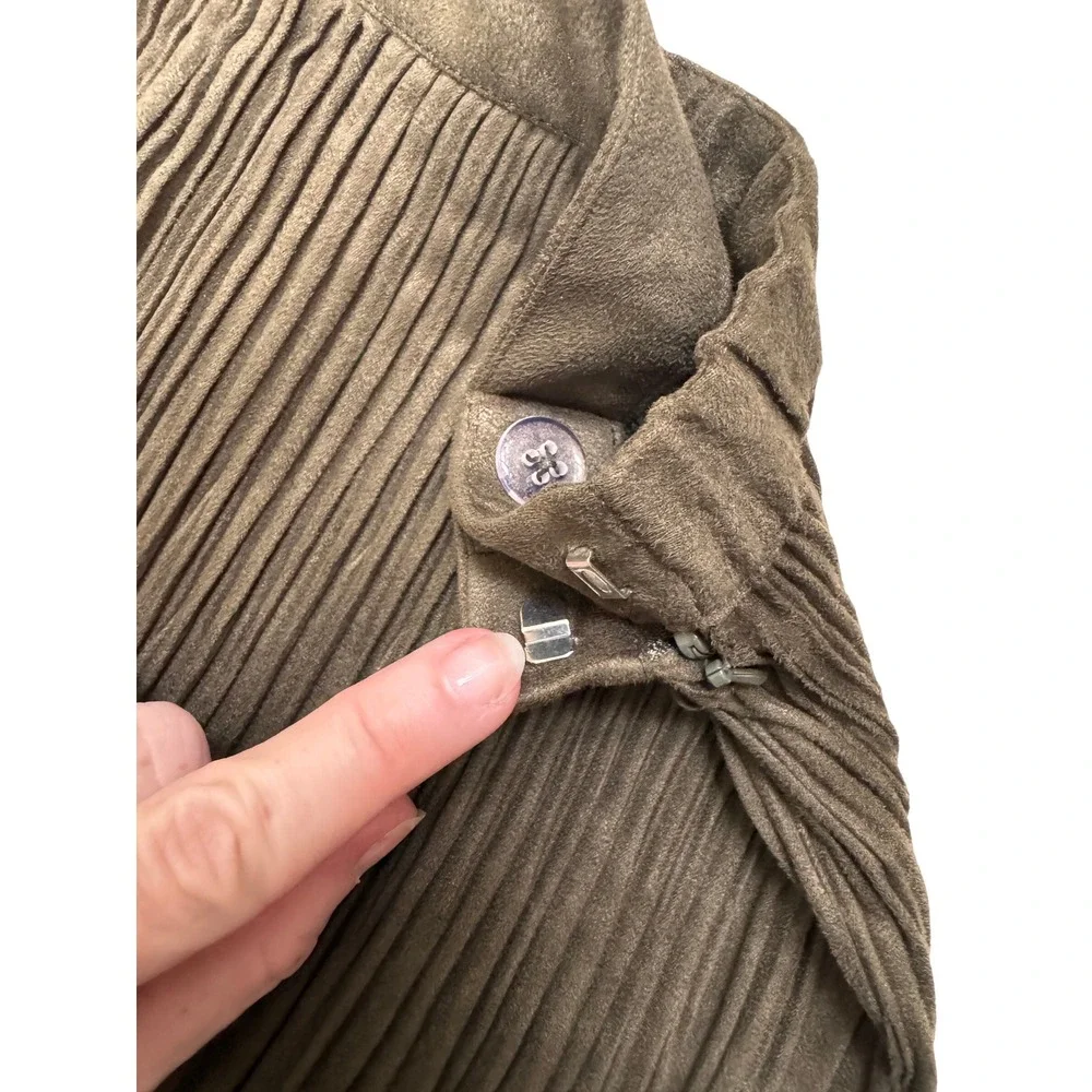 Coldwater Creek Olive Green Faux Suede Accordion Pleated Maxi Skirt Womens S 6-8